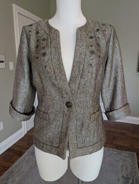 Coldwater Creek Embellished Textured Blazer Jacket Gray Size 4 XS
